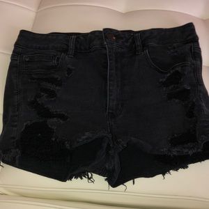 Black distressed jean shorts